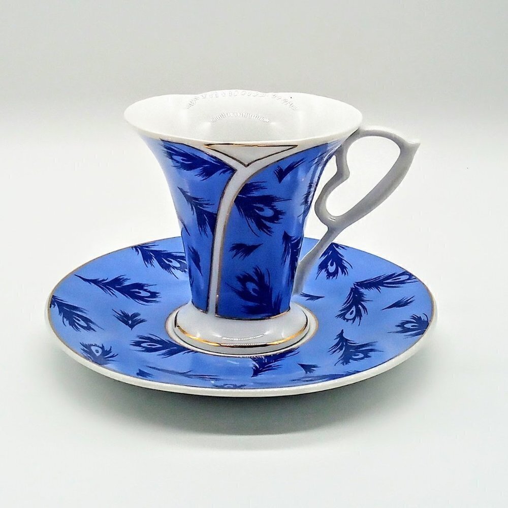 C'est Fantastique Blue Beverage Zone Porcelain Cup & Saucer